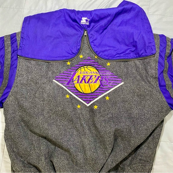 LA Lakers 90s STARTER puffer jacket Mens XL NBA vintage rare zipper hood - Picture 5 of 8